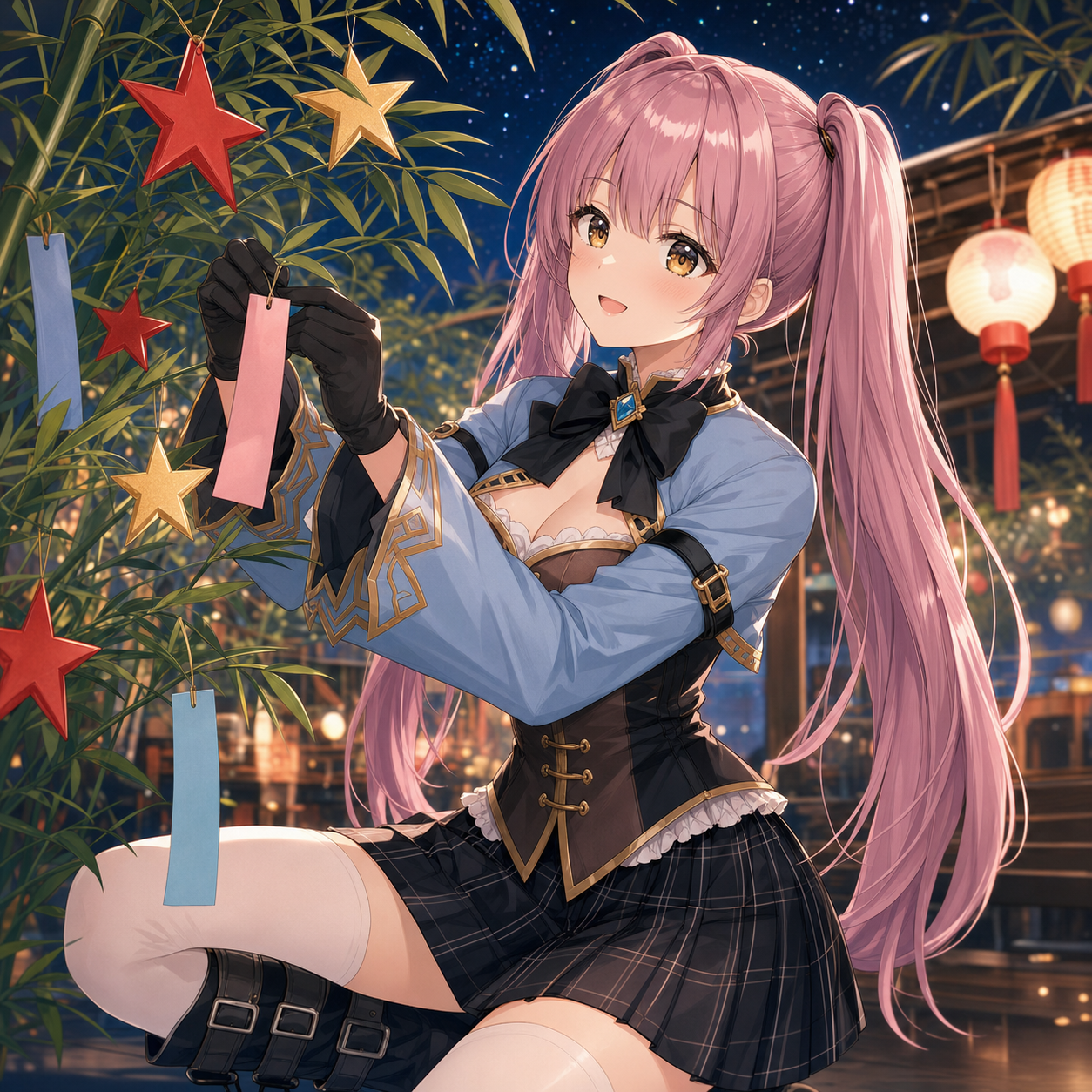 七夕の夜に短冊を結ぶやさいのイラスト