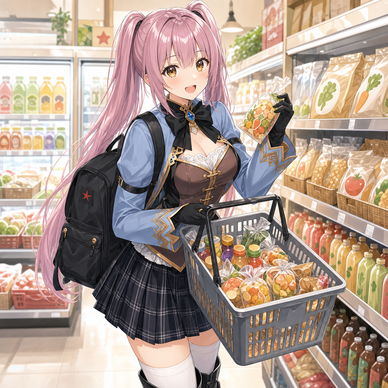 お店でみんなへの差し入れを選ぶやさいのイラスト